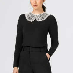 HALLHUBER Soldes T-shirt Ă manches longues t-shirts et tops col claudine femme