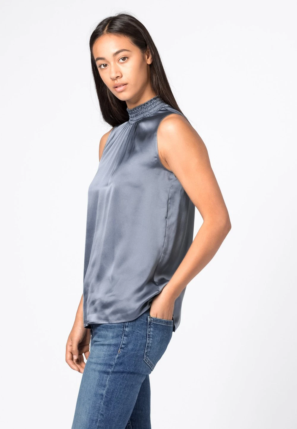 HALLHUBER Haute Qualité MIT GESMOKTEM STEHKRAGEN - Blouse chemises et blouses col en v femme 3 HALLHUBER Haute Qualité MIT GESMOKTEM STEHKRAGEN - Blouse chemises et blouses col en v femme – Image 3